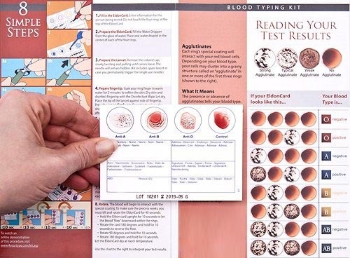 Eldoncard Blood Typing Kit 1 Test Know Your Blood Type Instant Home Testing  Kit A O B Rhs-D Negative and Positive Blood Types Tested For